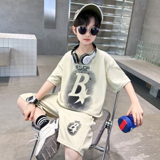 Boys Summer Suit 2023 New Stylish Mid-Big Childrens Short-Sleeved Summer Fashionable Boys Cool Two-Piece Fashionable Suit