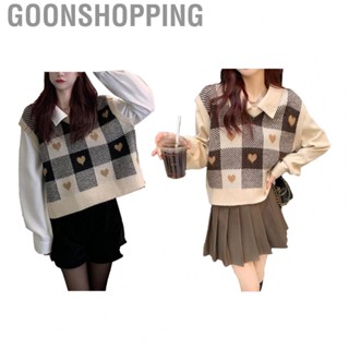 Goonshopping Knitted Vest  Heart Pattern Vivid Colors Loose Plaid Women Knit Vest  for Office