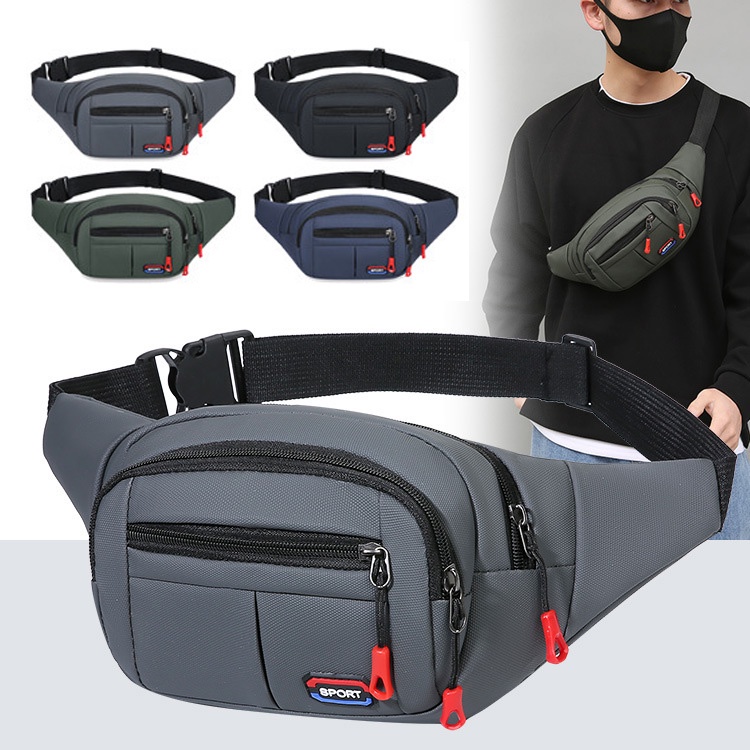 (w246)กระเป๋าคาดเอว ผ้าร่มกันละอองฝน มี4ช่อง แต่งซิปเท่ๆ bagdance