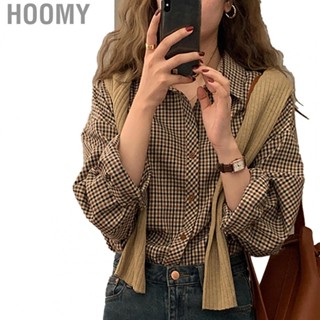 Hoomy Women Long Sleeved Shirt  Women Plaid Shirt Simple Casual Delicate  for Daily Life