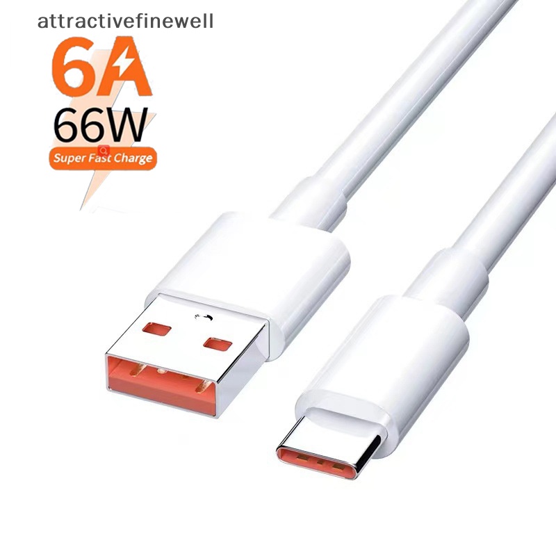 [attractivefinewell] สายชาร์จ USB Type-c 6A 66W 1/1.5 ไมล์ ชาร์จไวมาก สําหรับ xiaomi Samsung Huawei TIV