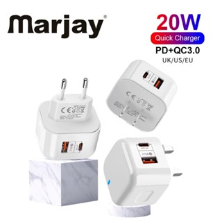 Marjay PD20W ที่ชาร์จพอร์ตคู่ USB QC3.0 ชาร์จเร็ว สําหรับเดินทาง