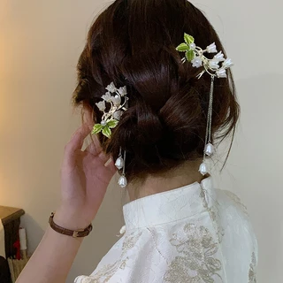 Lily of the Valley คว้าคลิปกิ๊บ Tangled ดอกไม้พู่ใหม่สไตล์จีนผมม้วนสไตล์โบราณขั้นตอนสั่นกิ๊บระดับไฮเอนด์