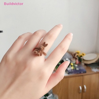 Buildvictor แหวนกํามะหยี่ รูปกระต่ายน่ารัก ปรับได้ สไตล์เกาหลี เครื่องประดับ สําหรับผู้หญิง