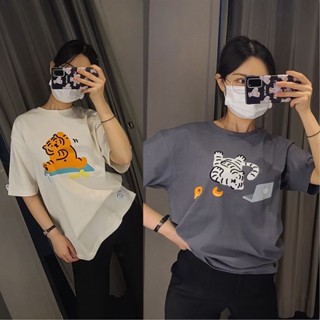 [พร้อมส่ง] เสื้อยืดผ้าฝ้ายแท้ ระบายอากาศ ลายเสือน่ารัก สไตล์เกาหลี แฟชั่นฤดูร้อน สําหรับผู้ชาย และผู้หญิง คู่รัก