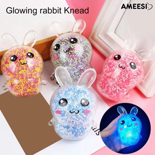 Ameesi ของเล่นบีบสกุชชี่ รูปกระต่าย มีไฟ LED TPR ยืดหยุ่น คลายเครียด