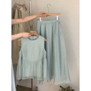 เสื้อเชิ้ตกระโปรง เสื้อกั๊ก สีฟ้า แฟชั่นฤดูร้อน สําหรับเด็กทารก 2023 +Q0MC