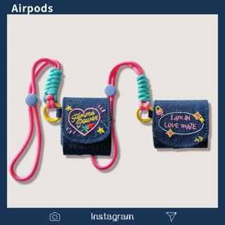 เคสหูฟัง ผ้ายีน ไนล่อน ปักลายน่ารัก กันตก สําหรับ Apple AirPods 1 2 Pro 3rd Pro 2