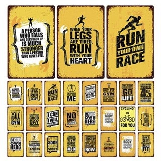 โปสเตอร์เหล็กดีบุก ลาย Run Your Own Race สไตล์วินเทจ สําหรับตกแต่งผนังบ้าน