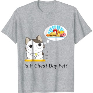 เสื้อยืด แขนสั้น พิมพ์ลาย Is It Cheat Day ขนาดใหญ่ สําหรับผู้ชาย เสื้อยืด ผ้าฝ้าย พิมพ์ลายแมว เหมาะกับใส่ออกกําลังกาย สําหรับผู้ชาย และผู้หญิง