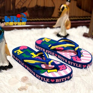 【JsS】รองเท้าแตะ Bitis Flat Fairy Flat Flip Flop สะดวกสบายของแท้ถนน Graffiti ต่อสู้สีแสดงสีขาว