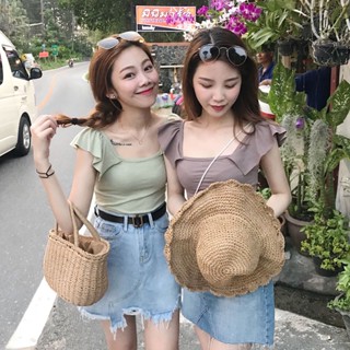 [Jenny แนะนํา] เสื้อสายเดี่ยว คอกลม ผ้าถัก แต่งระบาย ตัวสั้น ขนาดเล็ก เข้ากับทุกการแต่งกาย สไตล์เกาหลี เรโทร สุดชิค เหมาะกับฤดูร้อน สําหรับผู้หญิง