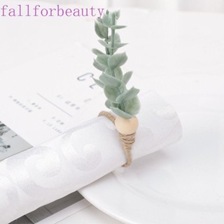 Fallforbeauty แหวนรัดผ้าเช็ดปาก ผ้าลินิน แฮนด์เมด สไตล์ยูคาลิปตัส พร้อมลูกปัดไม้ สีเขียว สําหรับงานแต่งงาน ปาร์ตี้ 4 ชิ้น