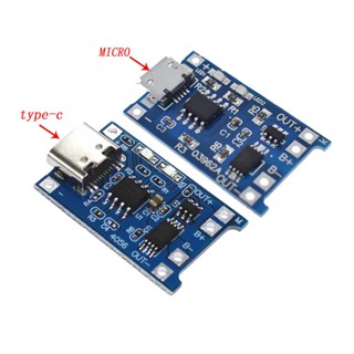 บอร์ดโมดูลชาร์จแบตเตอรี่ลิเธียม 5V 1A Micro USB 18650 type-c 1 ชิ้น และตัวป้องกันฟังก์ชั่นคู่ TP4056 18650