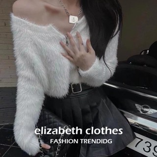 เสื้อกันหนาว คอกลม แขนยาว มีซิป ตัวสั้น ฤดูใบไม้ร่วง