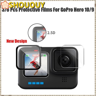 SHOUOUY ฟิล์มกันรอยหน้าจอ HD กันรอยขีดข่วน สีดํา สําหรับ GoPro Hero 10 9 1 2 ชุด