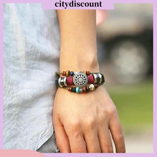 &lt;citydiscount&gt; สร้อยข้อมือเชือกหนังถัก ประดับลูกปัดหลายชั้น สไตล์โบโฮ ปรับได้ สําหรับผู้หญิง