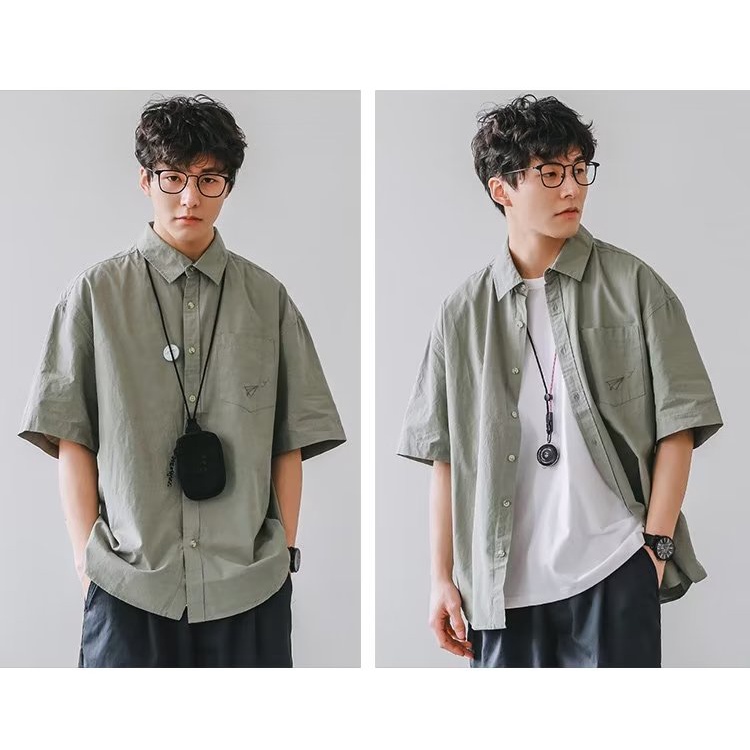 เสื้อเชิ้ตแขนสั้นลําลอง แต่งกระเป๋า ขนาดใหญ่ แฟชั่นยอดนิยม สไตล์เกาหลี สําหรับผู้ชาย