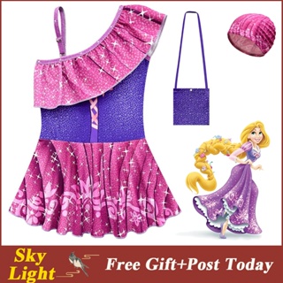 ชุดว่ายน้ําคอสเพลย์ Disney Rapunzel Princess สีม่วง สีชมพู แฟชั่นฤดูร้อน สําหรับเด็กผู้หญิง