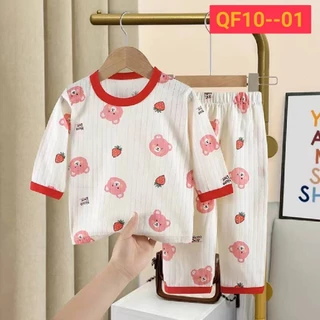 🎀ชุดนอนเด็ก ผ้าฝ้ายเนื้อบาง นุ่ม สบาย เซ็ต2ชิ้น เสื้อคอกลม+กางเกงขา5ส่วน🎀