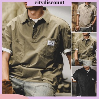 &lt;citydiscount&gt; เสื้อเชิ้ตคาร์โก้ คอปก กันการเป็นขุย มีหลายกระเป๋า สีพื้น แฟชั่นฤดูร้อน