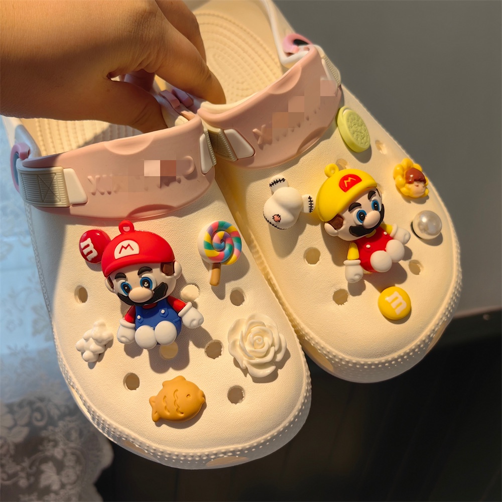 น่ารักคุกกี้ไอศกรีม Jibits croc ชุด Super Mario เกม Jibbits Chain Macaron รองเท้า Charms เกมคอนโซล Jibitz Crocks สําหรับเด็กรองเท้าอุปกรณ์เสริมตกแต่ง