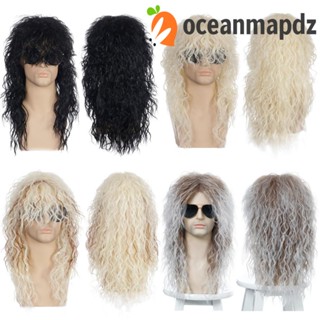 OCEANMAPDZ วิกผมคอสเพลย์ ดิสโก้ สีบลอนด์ธรรมชาติ ทนความร้อน สไตล์เรโทร สําหรับผู้ชาย