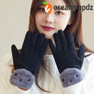 OCEANMAPDZ ถุงมือ ผ้าฟลีซ กันลม ลายแมวน่ารัก เหมาะกับเล่นสกี แฟชั่นฤดูใบไม้ร่วง และฤดูหนาว สําหรับผู้หญิง