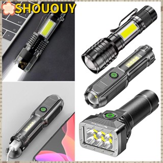 SHOUOUY ไฟฉาย LED ชาร์จ USB พลังงานสูง แบบพกพา ชาร์จแบตเตอรี่ COB ไฟสปอร์ตไลท์