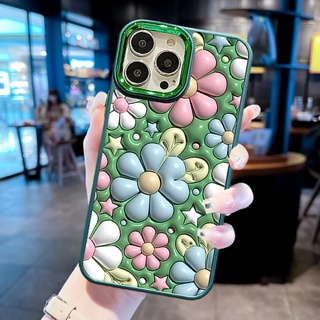 เคสโทรศัพท์มือถือแบบแข็ง กันกระแทก ลายการ์ตูนดอกเบญจมาศ สีเขียว สําหรับ Iphone 14 13 12 11 Pro MAX i6s i7 i8 7 6S plus X Xs MAX XR se2