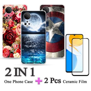 2 IN 1 Honor X7 เคสซิลิโคน TPU พร้อมฟิล์มเซรามิค กันรอยหน้าจอ โค้ง ฟิล์มนิรภัย