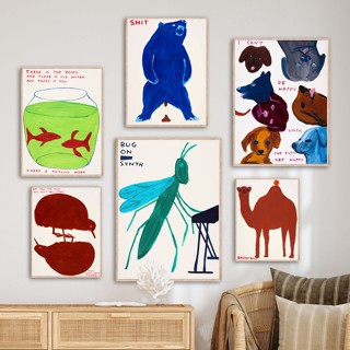 โปสเตอร์ภาพวาดผ้าใบ ลาย David Shrigley Camel Bear Fish Dogs สไตล์นอร์ดิก สําหรับตกแต่งผนังบ้าน ห้องนั่งเล่น