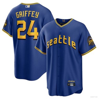 Qy 2023-2024 เสื้อคาร์ดิแกนเบสบอล แขนสั้น พิมพ์ลาย Seattle Mariners Jersey Griffey Button Down สําหรับผู้ชาย