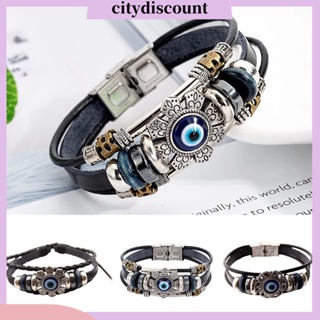 &lt;citydiscount&gt; สร้อยข้อมือ หนังเทียม ลูกปัดหลายชั้น ทรงเรขาคณิต สไตล์โบฮีเมียน วินเทจ ของขวัญตกแต่ง ผู้ชาย ผู้หญิง ตุรกี ตาชั่วร้าย สร้อยข้อมือ เครื่องประดับ สําหรับชีวิตประจําวัน