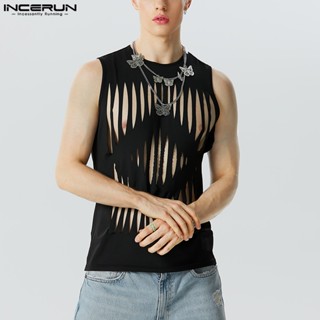 Incerun เสื้อกล้าม แขนกุด ประดับเพชร แฟชั่นสําหรับผู้ชาย