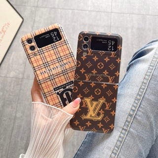 เคสโทรศัพท์มือถือแบบนิ่ม กันกระแทก ลายตาราง L-V BB หรูหรา สําหรับ Samsung Galaxy Z Flip 4 3 5G Z Flip 3 Flip4