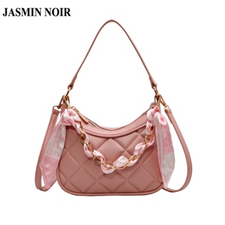 Jasmin NOIR กระเป๋าสะพายไหล่ กระเป๋าถือ หนัง PU ลายสก๊อต แต่งสายโซ่คล้อง ขนาดเล็ก สําหรับสตรี