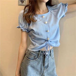 เสื้อยืดแขนสั้น แขนพัฟเซ็กซี่ แฟชั่นฤดูร้อน สําหรับผู้หญิง