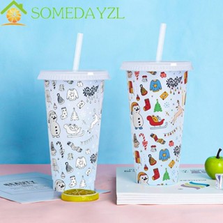 SOMEDAYZL แก้วกาแฟน่ารัก พร้อมหลอดดูด ใช้ซ้ําได้ 710 มล.