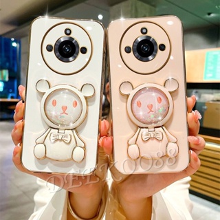 เคสโทรศัพท์มือถือนิ่ม ลายหมีน่ารัก 3D พร้อมกระจกขาตั้ง สําหรับ Realme 11 10 Pro+ Pro 5G Coca-Cola Edition 9i C53 C55 NFC GT NEO5 SE 4G Plus