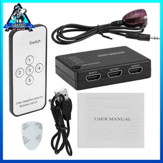 [Ready] 5 Port 1080P HDMI-compatible Switch Switcher Remote Selector Splitter Hub [F/9]