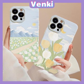 VENKI - สำหรับ iPhone 11 เคสฟิล์ม TPU เคสสีเหลืองเคลือบเงากล้องเยลลี่เคสป้องกัน Tulip ภาพวาดสีน้ำมันเข้ากันได้กับ iPhone 14 13 Pro Max iPhone 12 Pro Max XR XS 7Plus 8Plus