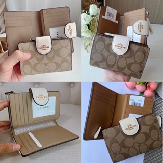 Medium Corner Zip Wallet in Signature Canvas C0082 แท้ COAC H กระเป๋าสตางค์ กระดุมขาว