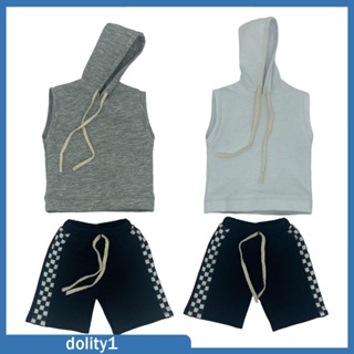 [Dolity1] เสื้อกันหนาวแขนกุด มีฮู้ด และกางเกง 1/12 แฮนด์เมด สําหรับตุ๊กตาฟิกเกอร์ 6 นิ้ว 2 ชิ้น