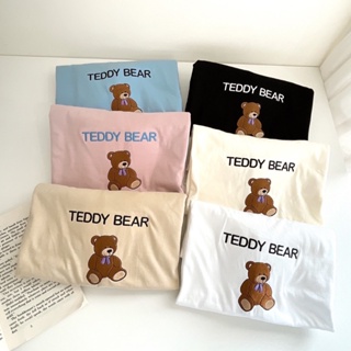 S225 เสื้อยืด oversize ผ้าคอตตอน สไตล์มินิมอล ปัก teedy bear