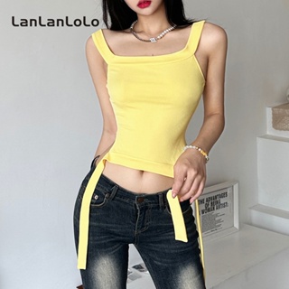 Lanlanlolo เสื้อสายเดี่ยว เปิดหลัง เข้ารูป สีพื้น แฟชั่นสําหรับผู้หญิง 2023