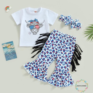 Babyclothes- ชุดเสื้อคอกลม แขนสั้น และกางเกง ประดับกระดิ่ง และที่คาดผม สําหรับเด็กผู้หญิง