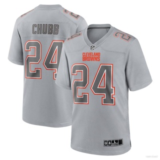 เสื้อกีฬาแขนสั้น ลายทีมชาติฟุตบอล Nick Chubb HQ1 NFL Cleveland Browns ชุดเหย้า สีเทา QH1