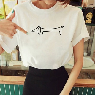 เสื้อยืด พิมพ์ลายการ์ตูน Dachshund สไตล์ฮาราจูกุ แฟชั่นฤดูร้อน สําหรับผู้หญิง