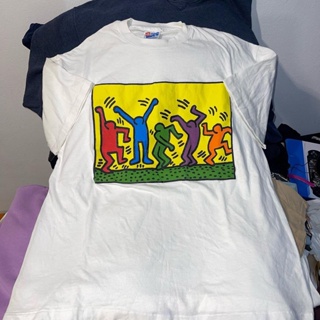 เสื้อยืดแขนสั้น ผ้าฝ้าย พิมพ์ลาย Keith Haring Art Illustration อเนกประสงค์ สําหรับคู่รัก